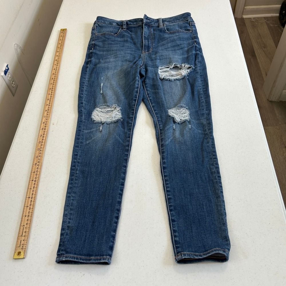 American Eagle Super Super Stretch X Distressed Jeans Medium Wash 12 Short 6996